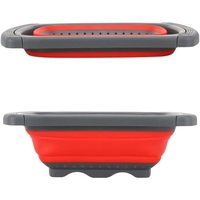 Cos de Scurgere Retractabil pentru Chiuveta, Flippy, cu Filtru, pentru Fructe si Legume, de Uz Casnic, 39x12 cm, Design Extensibil pana la 61 cm, cu Manere de Prindere, Rosu