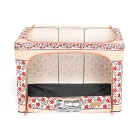 Cutie de Depozitare Pliabila, Flippy,100 L din Bumbac si In, 60X42X40 cm, Fereastra Frontala, 2 Usi de Acces cu Fermoar Bidirectional, Cadru Metalic, Suport Baza Stabil din Plastic, Motiv Traditional Model 4