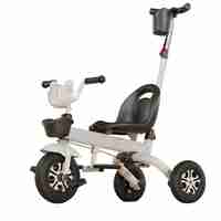 Tricicleta multifunctionala pentru Copii, Flippy, Pliabila de Tip Impingere, Scaun cu Functie Sezut si Culcat, Ghidon cu Cos Lumini si Muzica, Suport Pahar, 80 x 60 x 53 cm, Alb Negru