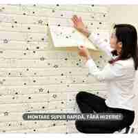 Set 10 Stickere de Perete, Flippy, Autoadezive, 70 x 77 cm, Suprafata Acoperita 5.3 mp, din PVC, Model Stelute Curcubeu, Alb