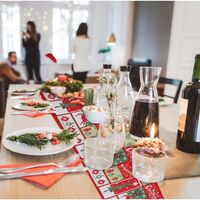 Napron Decorativ pentru Masa, Flippy, Model Merry Christmas, Tematica Craciun, 35 x 180 cm, Rosu/Verde