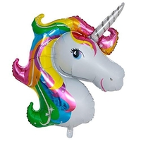 Balon din Folie Metalizata, Flippy, Mini Figurine, Model Unicorn, Tematica Aniversare, 108x88 cm, Ambalaj Individual, Pai Inclus, Umflare cu Aer sau Heliu, Multicolor