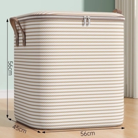 Cutie de Depozitare cu Fermoar, Flippy, Pliabila, Maner Ranforsat, Fermoar Rezistent, pentru Haine, Paturi, Plapume, Perne, Lenjerii de Pat, Jucarii, 56x45x56 cm, 150 Litri, in Dungi, Bej