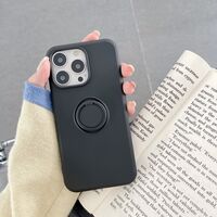 Husa protectie Flippy compatibila cu Samsung Galaxy A71 Liquid Silicone Ring cu suport rotativ Negru