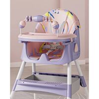 Scaun de Masa pentru Bebelusi si Copii, Flippy, 2 Tavite cu Jucarii si Husa Detasabile, Multifuncțional, Stabil, Centura de Siguranta, Spatar Reglabil Moale, Balansoar, Cos de Depozitare, de la 6 Luni, 97x73x65cm, Mov