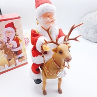 Decoratiune Mos Craciun, Flippy, Animat, care Canta si Danseaza, cu Saculet, pe Ren, Imbracat Festiv, 28x21x10 cm, Rosu