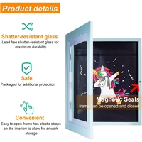 Rama Foto Flippy, cu Magnet, din Lemn, cu Spatiu Pentru Depozitare, Pentru Desene si Picturi A4, Sticla Securizata, Rama MDF, 21x30 cm, Albastru