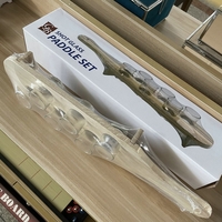 Pahare Shot din Sticla, Flippy, Set 6 pahare pentru Shot cu Suport din Lemn, Design Rustic, 41 x 8.5 x 6 cm, Model 2, Maro