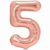 Balon din Folie Metalizata Flippy, Figurina Cifra, Tema Aniversare 80 cm, Ambalaj Individual, Pai inclus, Umflare cu Aer sau Heliu, Rose, Cifra 5