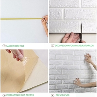 Set 10 Stickere de Perete, Flippy, Autoadezive, 70 x 77 cm, 3.5 mm Grosime, Suprafata Acoperita 5.3 mp, din PVC, Model Caramida, Gri