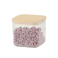 Cutie de Depozitare Alimente, Flippy, Cutie de tip Container, Cutie pentru Cereale, din Plastic, Capac din Bambuc, 10 x 10 x 8 cm, Volum 0.5 L, Transparenta