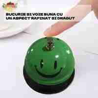 Clopotel Metalic Multifunctional, Flippy, Verde cu Imprimeu Smiley Face, 7.5x7.5x6.5 cm, Receptie, Restaurant, Cafenele