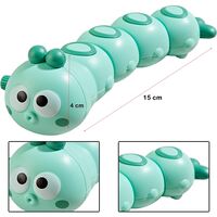 Jucarie mecanica pentru copii Flippy, omida haioasa, cu cheita, distractiva, se taraste, se misca, 15 x 4 cm, verde