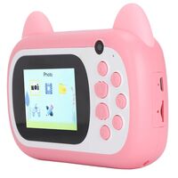 Camera Instantanee pentru Copii, Flippy, Camera Frontala + Selfie, cu Functie de Printare, Cablu USB-C, Bluetooth, Compatibil iOS/Android, Imprimare APP, Model Pisica Smiley Face, Roz