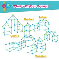Kit de Constructie Fort 3D pentru Copii, Flippy, 560 g, 36 Sfere, 51 Tije, Panza Verde Impermeabil, 3 ani, Educativ, Multicolor