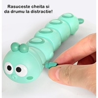 Jucarie mecanica pentru copii Flippy, omida haioasa, cu cheita, distractiva, se taraste, se misca, 15 x 4 cm, verde