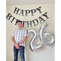 Balon din Folie Metalizata, Flippy, Figurina Cifra, Tema Aniversare 80 cm, Ambalaj Individual, Pai inclus, Umflare cu Aer sau Heliu, Argintiu, Cifra 6