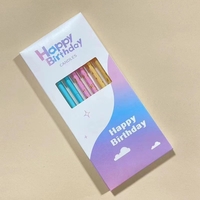 Set 6 Lumanari Lungi, Flippy, din Parafina, 10 x 0.5 cm, Happy Birthday, Multicolor
