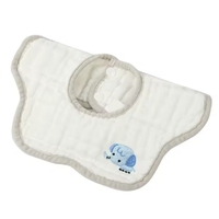 Baveta Tip Floare, Flippy, din Bumbac, pentru Copii 0-12 Luni, Rezistenta la apa, 8 Straturi, Model Tricotat cu Elefantel, 26 x 29 cm, Alb