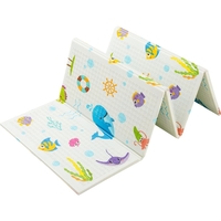 Covoras pentru Copii, Flippy, cu 2 Fete, Model Animale Marine/Exotice, din XPE+PE, Impermeabil, Antiderapant, Protectie Termica, +3 Luni, Pliabil, 180 x 200 x 1.5 cm, Multicolor