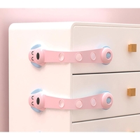 Siguranta pentru Usi Copii, Flippy, Sistem de Blocare Sertare, Dulap, Frigider, Adeziv, cu Sistem de Inchidere Dublu, Model Catelus, Roz