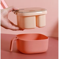 Recipient pentru condimente Flippy, 4 casute, potrivit pentru sare, cimbru, piper, condimente, 4 lingurite din plastic, capac din plastic, maner, 14x14x8 cm, roz