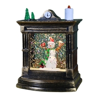 Decoratiune de Craciun tip Semineu / Ceas, Flippy, Glob de Cristal cu Fulgi de Zapada, Model Om de Zapada, Iluminare LED, 11.5 x 8.5 x 6.5 cm, Carcasa Vintage Bronze, Transparent