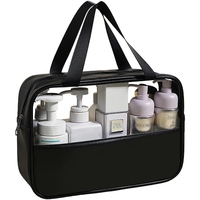 Geanta cosmetice Flippy, pentru voiaj sau organizare, material PVC/textil, impermeabila, portabila, 30X21X12 cm, negru