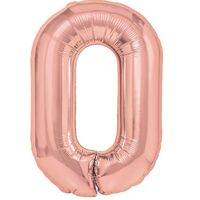 Balon din Folie Metalizata Flippy, Figurina Cifra, Tema Aniversare 80 cm, Ambalaj Individual, Pai inclus, Umflare cu Aer sau Heliu, Rose, Cifra 0