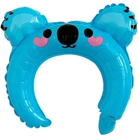 Balon din Folie Metalizata, Flippy, Tip Coronita cu Urechi, Model Koala, Ambalaj Individual, Pai Inclus, Umflare cu Aer sau Heliu, 26.5 x 28 cm, Albastru