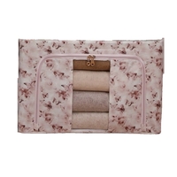 Cutie Depozitare, Flippy, 66L, din Material Textil, 50 x 40 x 33 cm, pentru Haine si Lenjerii, Model Fluturasi, Roz/Gri