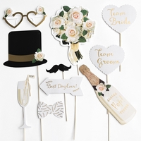 Set 10 Accesorii pentru Petrecere, Flippy, Props pentru Coltul de Poze, Model Mire si Mireasa, Tematica Nunta, Multicolor