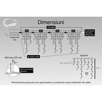 Instalatie Craciun Turturi, IP44, 19 m, 561 Led-uri ,Perdea Franjurata, Alb cald, 8 jocuri de lumini, Transformator 31 V, Putere 9 W, Interconectabila, Interior/Exterior, Prelungitor 3 m inclus, Fir Negru, Flippy
