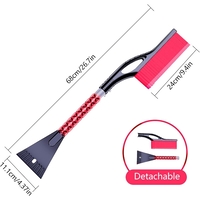 Perie de Zapada cu Racleta pentru Masina, Flippy, Multifunctionala, Demontabila, cu Maner Antiderapant, Aluminiu, Plastic, Fragmentarea Ghetii de pe Parbriz, Solutia pentru Iarna, pentru Dezghetare, 68x24x11.1 cm, Rosu
