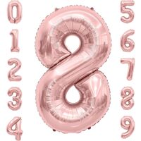 Balon din Folie Metalizata Flippy, Figurina Cifra, Tema Aniversare 40 cm, Ambalaj Individual, Pai inclus, Umflare cu Aer sau Heliu, Rose Gold, Cifra 8