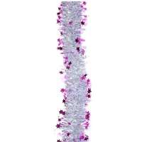 Beteala de Craciun cu LED, Flippy, 2 m, 5 cm Grosime, din PVC, Model cu Stelute, Artificiala, Mov/Argintiu