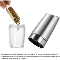 Set de 2 Rasnite electrice de Sare si Piper, Flippy, cu Camere Depozitare Transparente, Macinare, Functionare pe Baterii, cu Lumina, ABS, 20x6.5 cm, Argintiu/Transparent