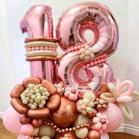 Balon din Folie Metalizata Flippy, Figurina Cifra, Tema Aniversare 40 cm, Ambalaj Individual, Pai inclus, Umflare cu Aer sau Heliu, Rose Gold, Cifra 1