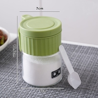 Recipient Condimente, Flippy, din Stilca, 180 ml, cu Maner si Lingurita, 10.6 x 7 x 7 cm, Capac Mat, Verde