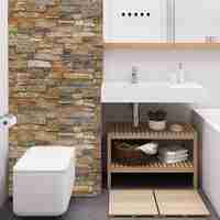 Set 10 Stickere de Perete, Flippy, Autoadezive, 70 x 77 cm, 2.5 mm Grosime, Suprafata Acoperita 5.3 mp, din PVC, Model Caramida, Roscat