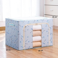 Cutie de Depozitare Pliabila, Flippy, 100 L, din Tesatura Oxford, 60x42x40 cm, Fereastra Frontala, 2 Usi de Acces cu Fermoar Bidirectional, Cadru Metalic, Suport Baza Stabil din Plastic, Imprimeu Cirese, Albastru
