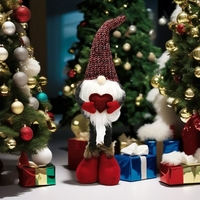 Figurina Decorativa, Pentru Craciun, Flippy, Spiridus, Omul Padurii Indragostit, Picioare Telescopice, Inaltime reglabila 42 - 52 cm, Rosu