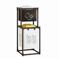 Cos de Rufe, Flippy, cu 2 Etaje, 2 Cosuri, Cadru de Otel Inoxidabil, 97x44x31 cm, Negru