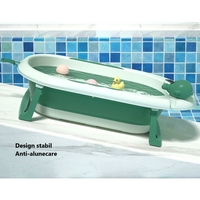 Cada de Baie, Flippy, pentru Copii 0 luni - 6 Ani, cu Termometru, Pliabila, Perna Suport Inclusa, din Plastic, 81.5 x 49 x 21.5 cm, Verde