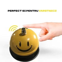 Clopotel Metalic Multifunctional, Flippy, Galben cu Imprimeu Smiley Face, 7.5x7.5x6.5 cm, Receptie, Restaurant, Cafenele