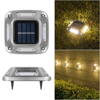 Set 4 Lampi Solare, Flippy, 8 LED-uri, IP65, din ABS+PC, 6-12 h Iluminare, Baterie 1.2 V 600 mAh, Montare pe Perete/Pamant, Lumina Alb Cald, 9 x 9 x 5.5 cm, Gri