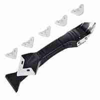 Set Racleta pentru Indepartare Adeziv, Racleta pentru Silicon si Lipici, 5 Capete din silicon, Dimensiune Inchisa 18.8 x 4 x 2.8 cm, Metal, Negru