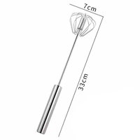 Mixer Manual, Flippy, pentru Oua Smantana Frisca Aluat, Maner Otel Inoxidabil, Usor de Utilizat si Depozitat, 33 x 7 cm Argintiu