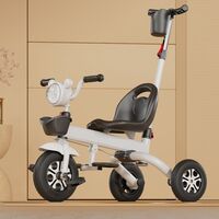 Tricicleta multifunctionala pentru Copii, Flippy, Pliabila de Tip Impingere, Scaun cu Functie Sezut si Culcat, Ghidon cu Cos Lumini si Muzica, Suport Pahar, 80 x 60 x 53 cm, Alb Negru