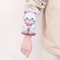 Balon din Folie Metalizata, Flippy, Figurine Animalute, Tip Bratara, Model Pisica, 13 x 35 cm, Ambalaj Individual, Pai Inclus, Umflare cu Aer sau Heliu, Alb